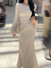 BXOXO party look inspos Women New Fashion Satin Dress Long Sleeve Bodycon Casual Solid Party Wedding Robe Elegant Chic Vintage Female Vestidos Mujers